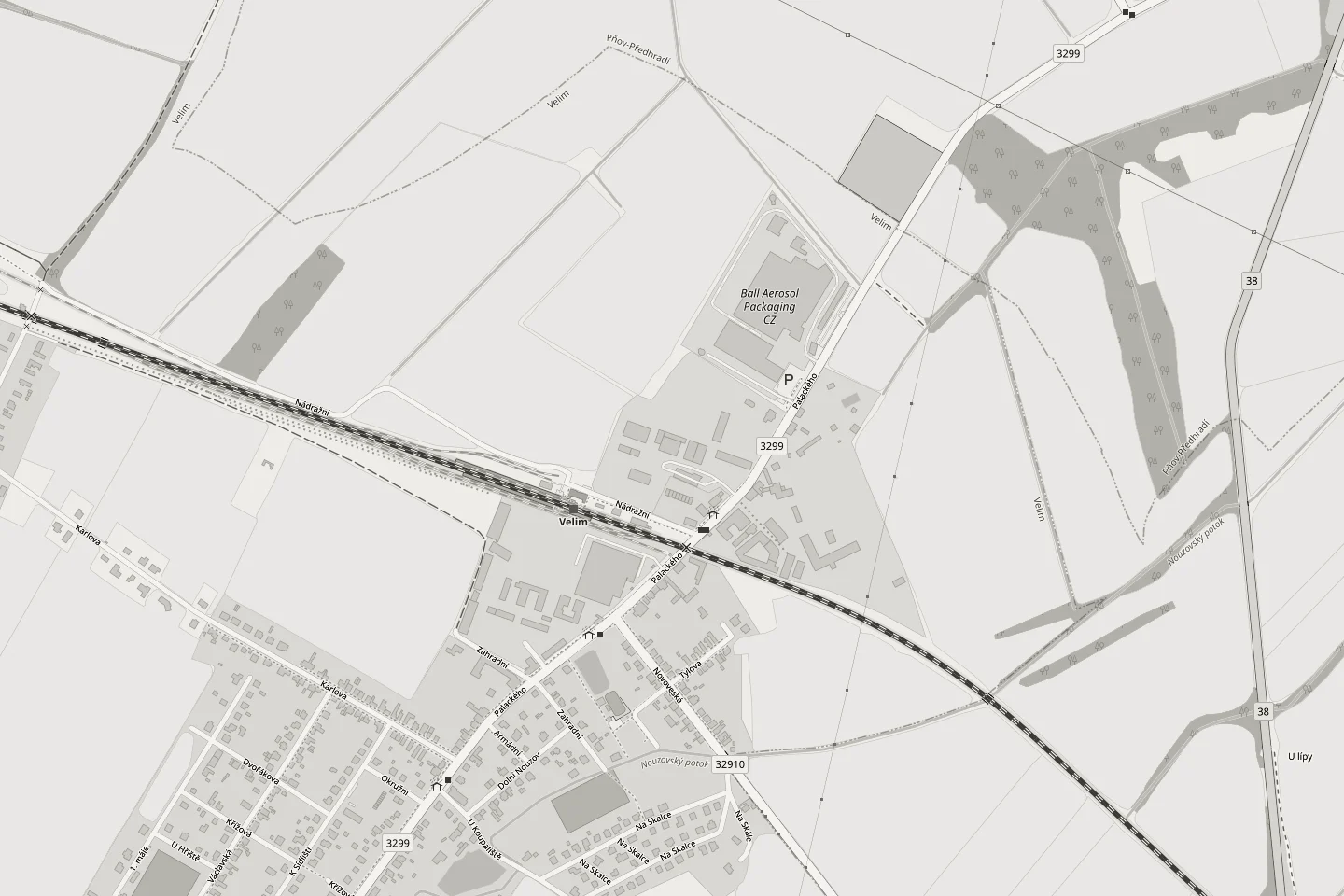 Mapa okolí sídla Excel Mix ve Velimi u nádraží, ulice Palackého